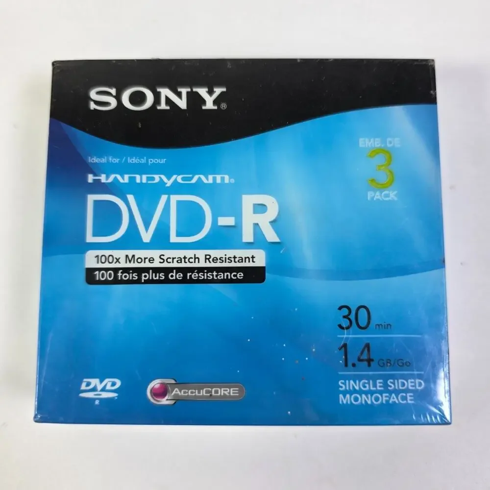 Sony Handycam DVD-R 30 Min 1.4GB Recordable Disc 3 PACK New Sealed